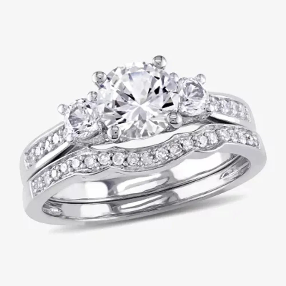 Lab Created White Sapphire & 1/7 CT. T.W. Diamond 10K Gold Bridal Set