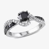 Womens 3/4 CT. T.W. Color-Enhanced Round Black Diamond & Lab Created White Sapphire Sterling Silver Engagement Ring