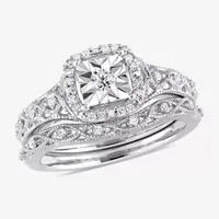 Womens 1/5 CT. T.W. Mined White Diamond Sterling Silver Cushion Halo Bridal Set
