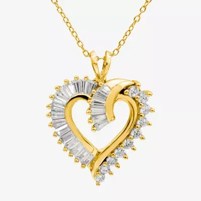 DiamonArt® Womens White Cubic Zirconia 14K Gold Over Silver Heart Pendant Necklace