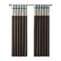 Madison Park Belle 50"W X 84"L Embroidered Light-Filtering Rod Pocket Back Tab Single Curtain Panel