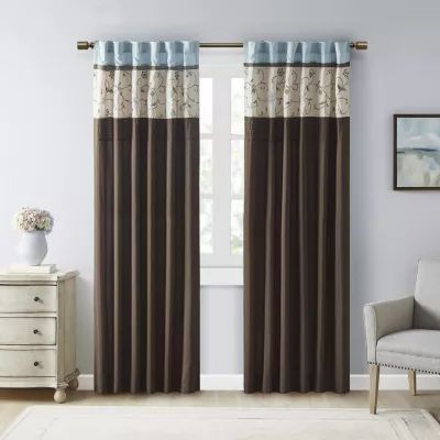 Madison Park Belle 50"W X 84"L Embroidered Light-Filtering Rod Pocket Back Tab Single Curtain Panel