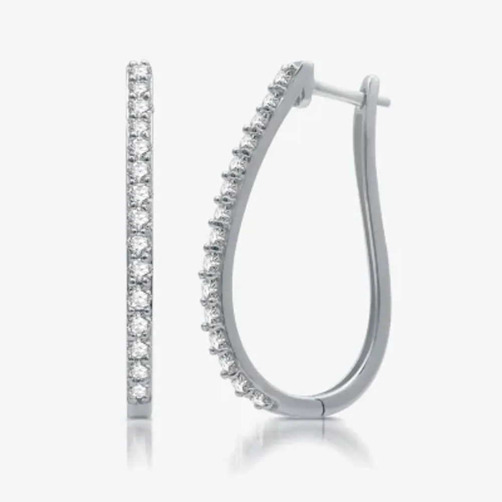 1 CT. T.W. Natural White Diamond 10K White Gold 29.1mm Hoop Earrings