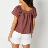 a.n.a Womens Split Tie Neck Short Sleeve Blouse