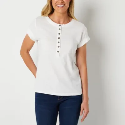 a.n.a Womens Henley Neck Short Sleeve Henley Shirt