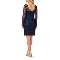 Papell Boutique Womens Long Sleeve Beaded Sheath Dress