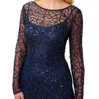 Papell Boutique Womens Long Sleeve Beaded Sheath Dress