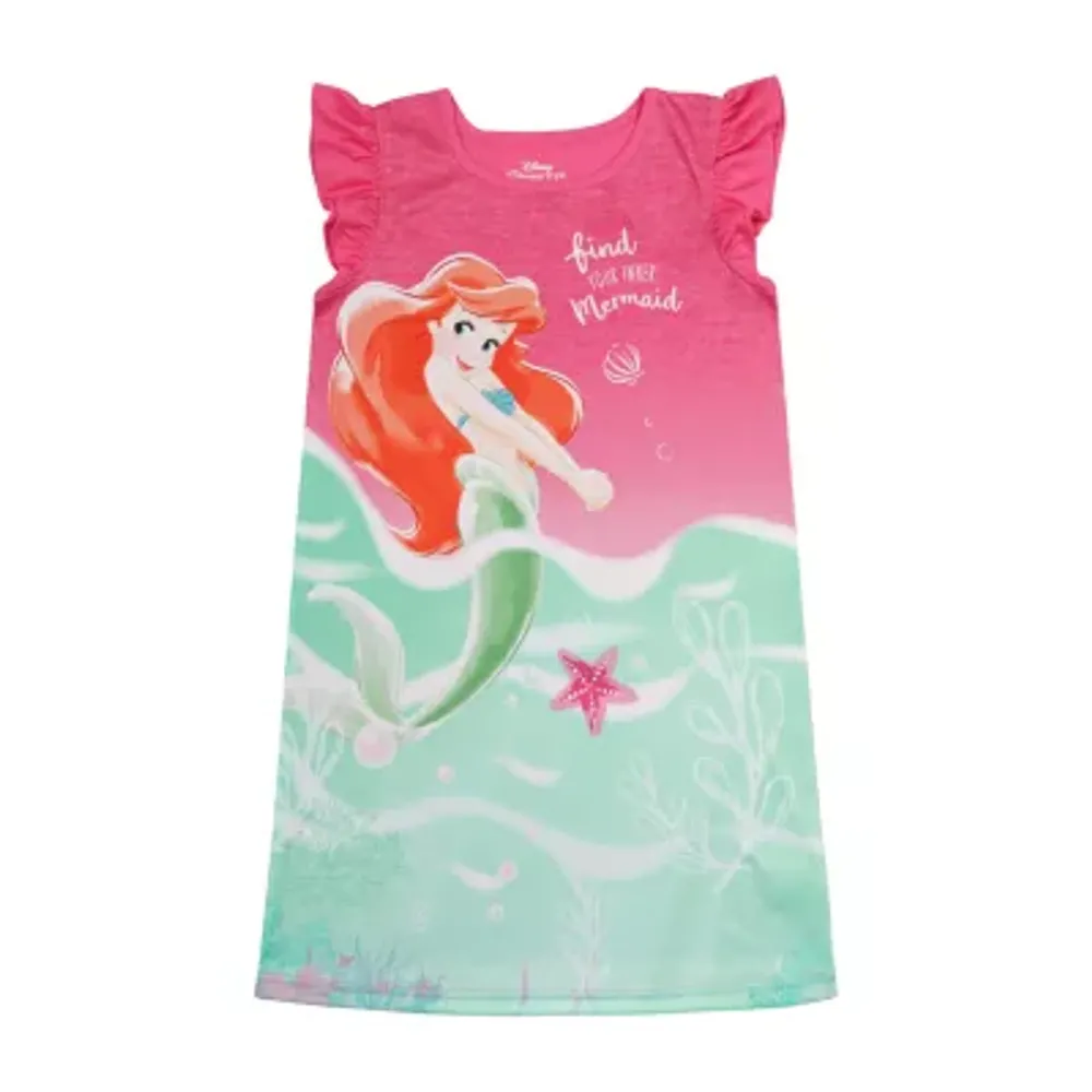 Disney Collection Little & Big Girls The Little Mermaid Ariel Princess Crew Neck Short Sleeve Nightgown