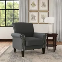 Jean Traditional Rolled Arm Accent Chair with Pewter Nailheads in Linen