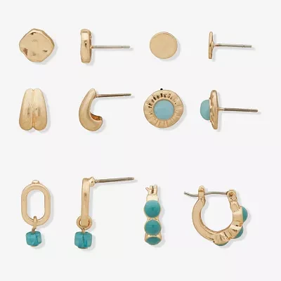 a.n.a Gold Tone 6 Pair Earring Set