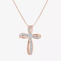 Diamond Blossom (G-H / Si2-I1) Womens 1/10 CT. T.W. Lab Grown White Diamond 14K Rose Gold Over Silver Cross Pendant Necklace