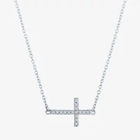 (G-H / Si2-I1) Sideways Womens 1/10 CT. T.W. Lab Grown White Diamond Sterling Silver Cross Pendant Necklace