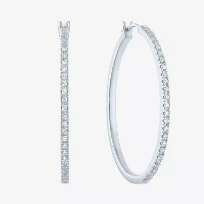 (G-H/ I1-I2) 1/4 CT. T.W. Lab Grown White Diamond Sterling Silver 40mm Hoop Earrings