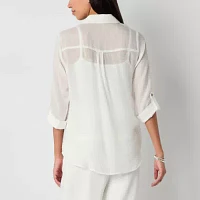 by&by Juniors Womens Long Sleeve Regular Fit Button-Down Shirt