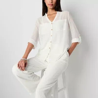 by&by Juniors Womens Long Sleeve Regular Fit Button-Down Shirt