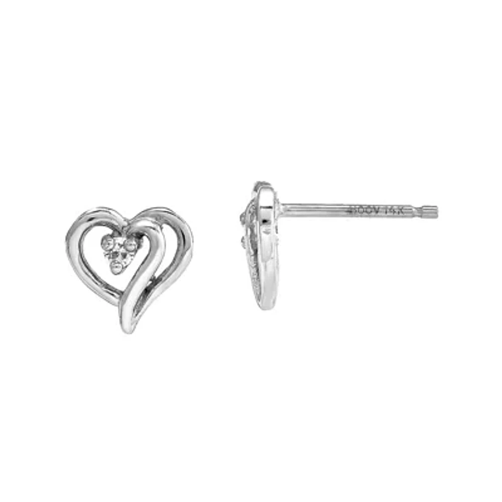 Diamond-Accent 14K White Gold Heart Earrings