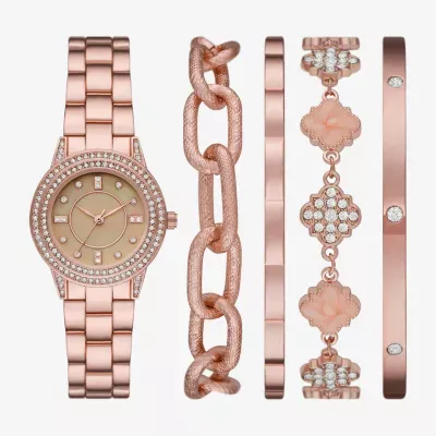 Ladies Sets Womens Crystal Accent Rose Goldtone 5-pc. Watch Boxed Set Fmdjset329