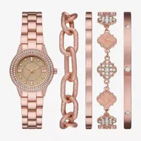 Ladies Sets Womens Crystal Accent Rose Goldtone 5-pc. Watch Boxed Set Fmdjset329