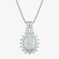 Womens Lab Created White Opal Sterling Silver Pendant Necklace