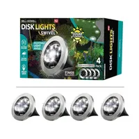 Bell + Howell 8 LED Super Bright Solar Powered Swivel Disk Light Auto On/Off, Weatherproof Rust-Free 4 Pk