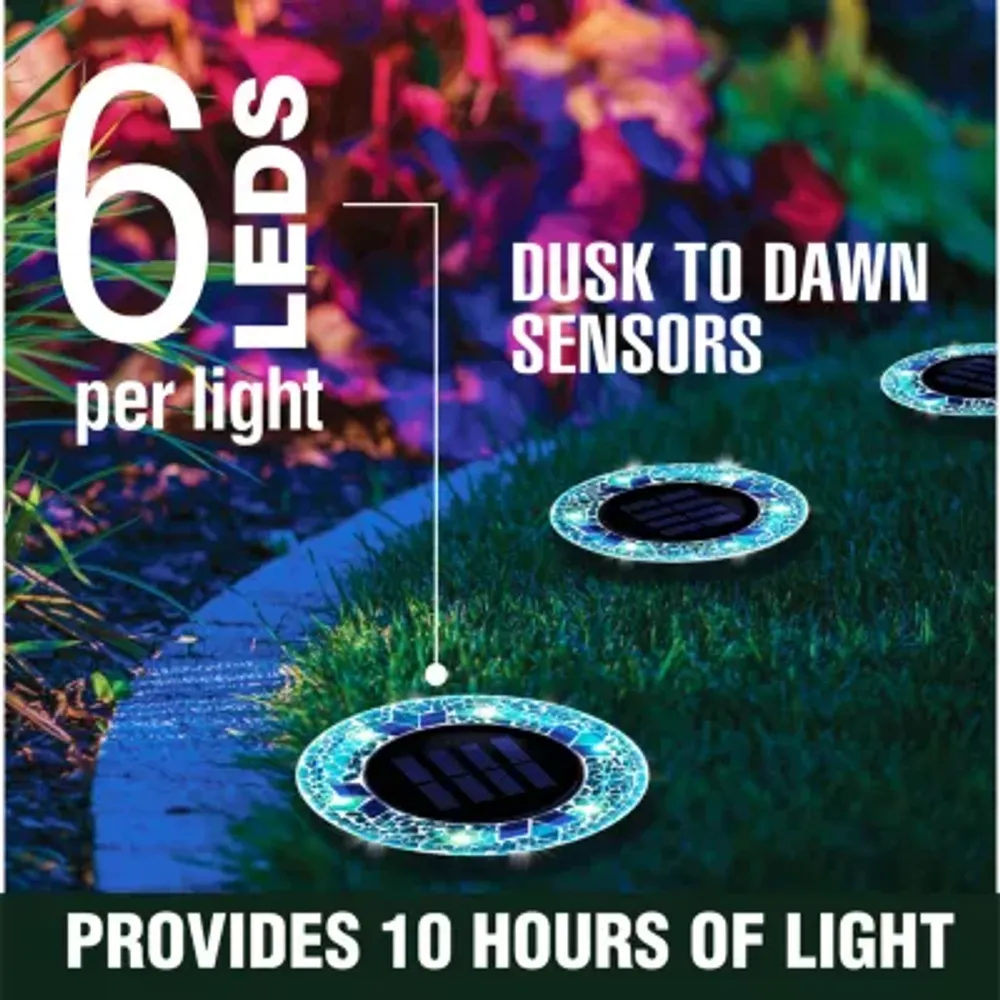 Bell + Howell Solar Powered Mosaic Disk Light with Auto On/Off Lighting and Weatherproof - 4 Pack