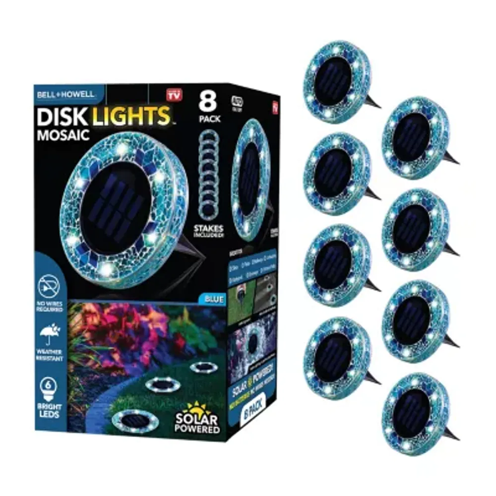 Bell + Howell Solar Powered Mosaic Disk Light with Auto On/Off Lighting and Weatherproof - 8 Pack