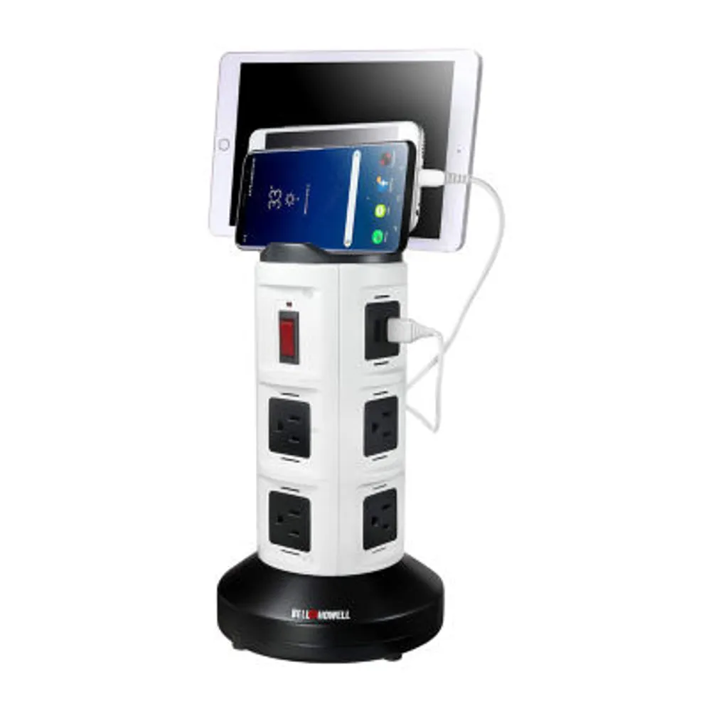 Bell + Howell Spin Power Pro Charging Station with Surge Protector and Power Strip - 8 Outlets and 6 USB Ports