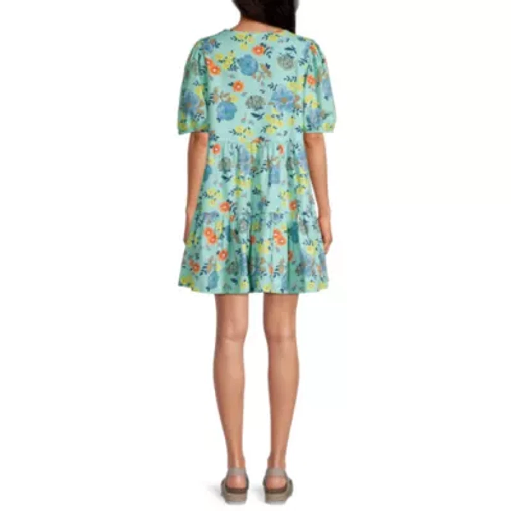 a.n.a Womens Short Sleeve Floral Shift Dress Tall