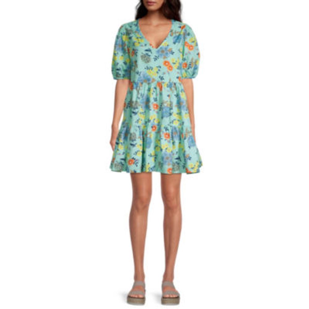 a.n.a Womens Short Sleeve Floral Shift Dress Tall