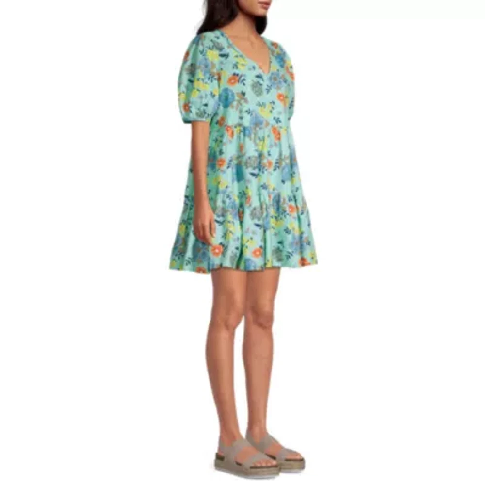 a.n.a Womens Short Sleeve Floral Shift Dress Tall