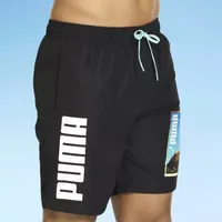 Puma Mens Drawstring Waist Logo Swim Trunks With 8" Inseam