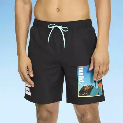 Puma Mens Drawstring Waist Logo Swim Trunks With 8" Inseam