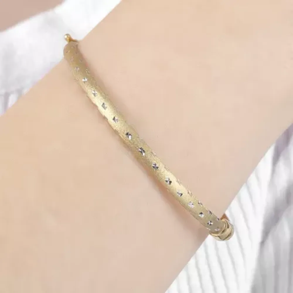 Diamond Cut 14K Two Tone Gold Over Silver Bangle Bracelet