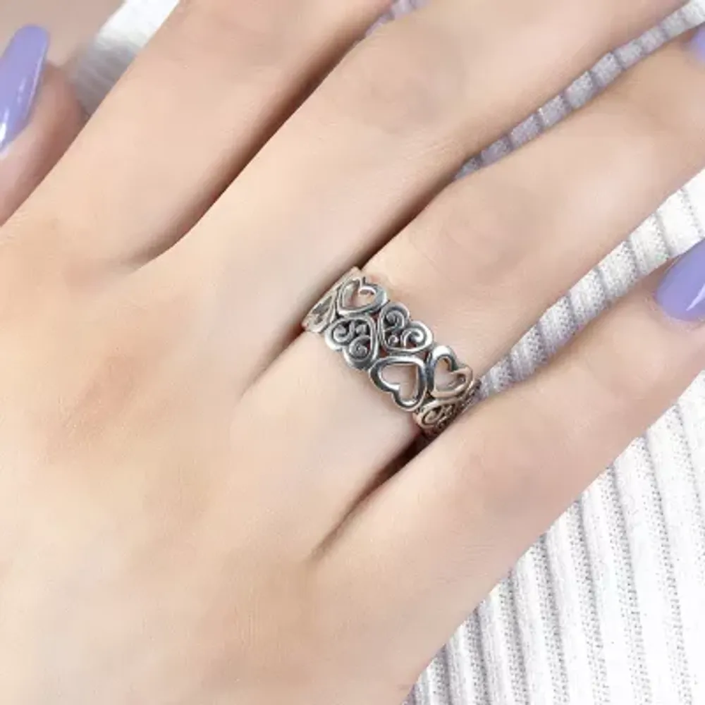 Bali Inspired Womens Sterling Silver Heart Cocktail Ring