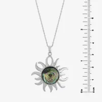 Womens Gray Abalone Sterling Silver Sunburst Pendant Necklace