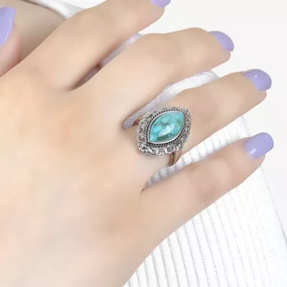 Womens Enhanced Blue Turquoise Sterling Silver Cocktail Ring