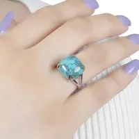 Womens Enhanced Blue Turquoise Sterling Silver Oval Cocktail Ring