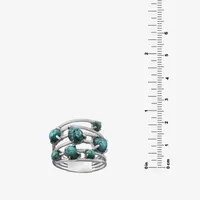 Womens Enhanced Blue Turquoise Sterling Silver Round Cocktail Ring