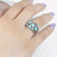 Womens Enhanced Blue Turquoise Sterling Silver Round Cocktail Ring