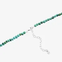 Womens Enhanced Blue Turquoise Sterling Silver Beaded Necklace