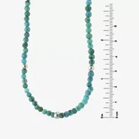 Womens Enhanced Blue Turquoise Sterling Silver Beaded Necklace