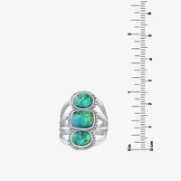 Womens Enhanced Blue Turquoise Sterling Silver Oval Cocktail Ring