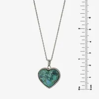 Womens Enhanced Blue Turquoise Sterling Silver Heart Pendant Necklace