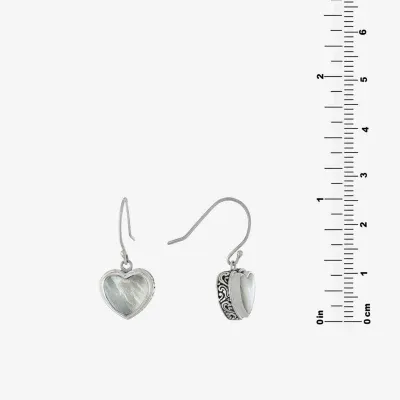 Bali Inspired White Mother Of Pearl Sterling Silver Heart Drop Earrings