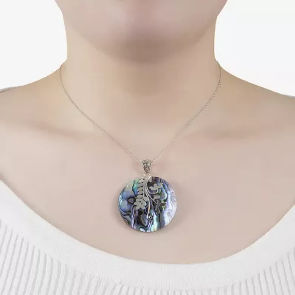 Bali Inspired Womens Abalone Sterling Silver Round Pendant Necklace