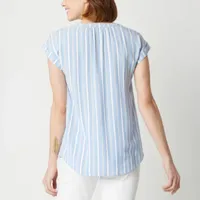 Liz Claiborne Womens V Neck Short Sleeve Blouse