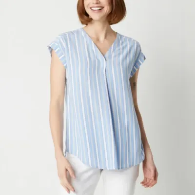 Liz Claiborne Womens V Neck Short Sleeve Blouse