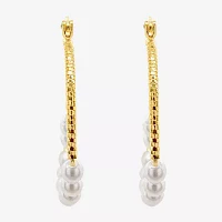 Sparkle Allure Double Row Simulated Pearl 14K Gold Over Brass Hoop Earrings