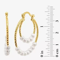 Sparkle Allure Double Row Simulated Pearl 14K Gold Over Brass Hoop Earrings