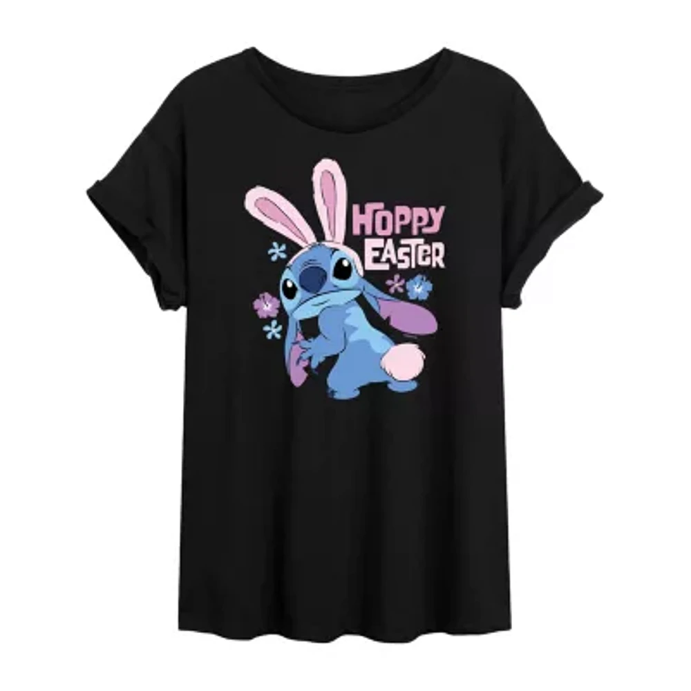 Juniors Womens Scoop Neck Short Sleeve Lilo & Stitch Graphic T-Shirt